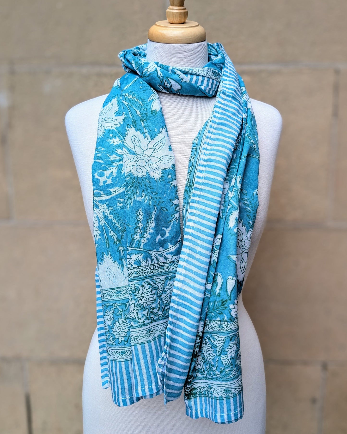 precious sparkle Accessories Turquoise Floral Block Print Scarf Sarong