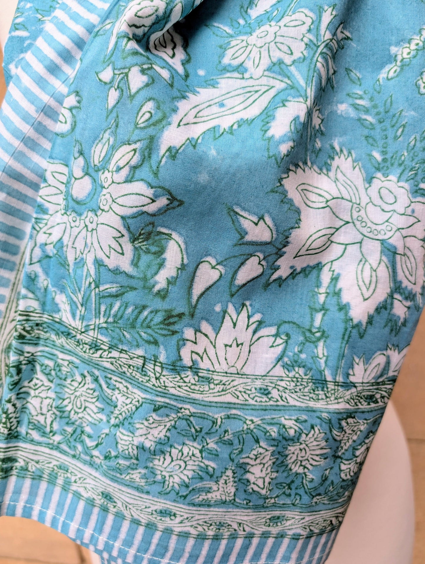 precious sparkle Accessories Turquoise Floral Block Print Scarf Sarong