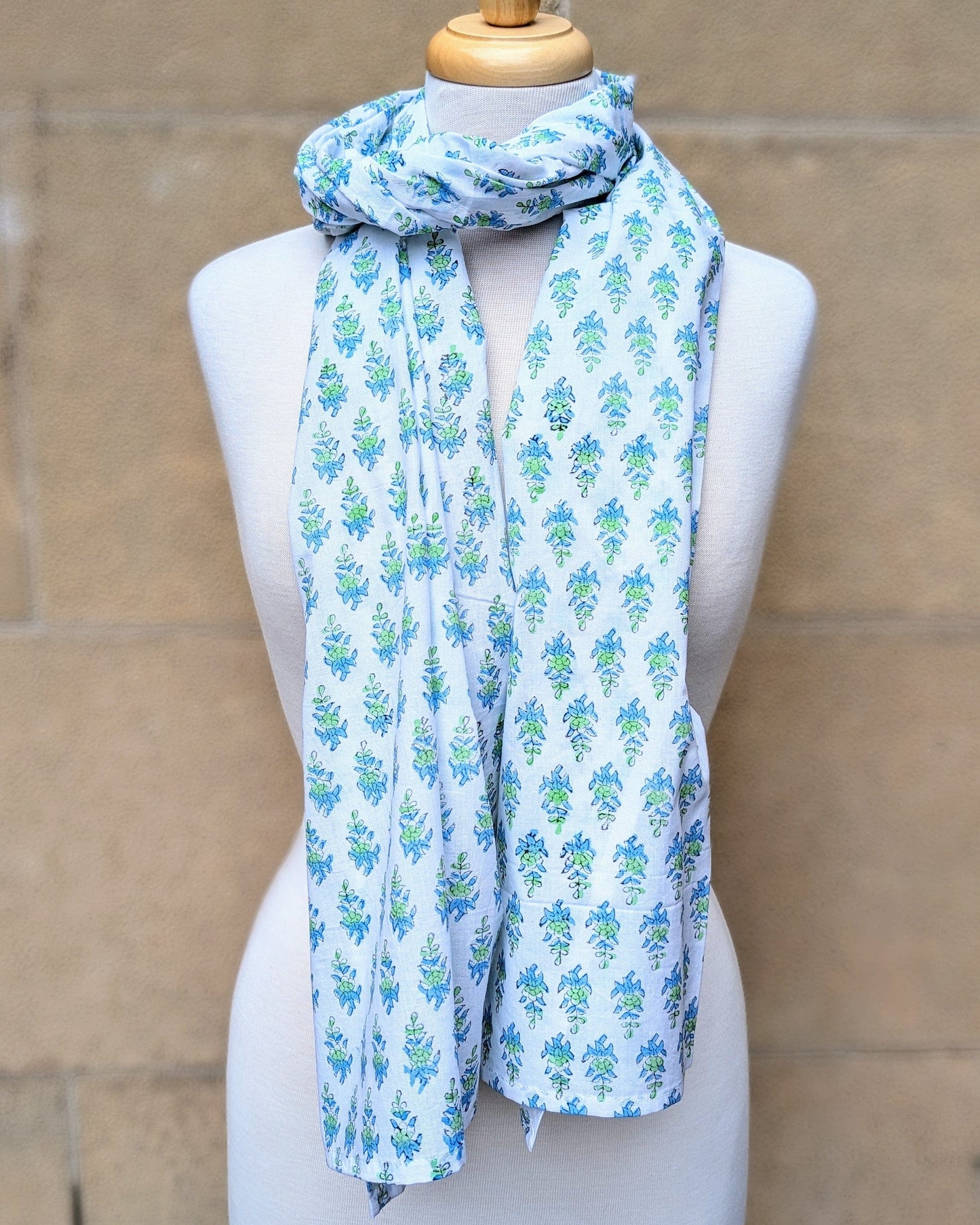 precious sparkle Accessories White Floral Sprig Block Print Scarf