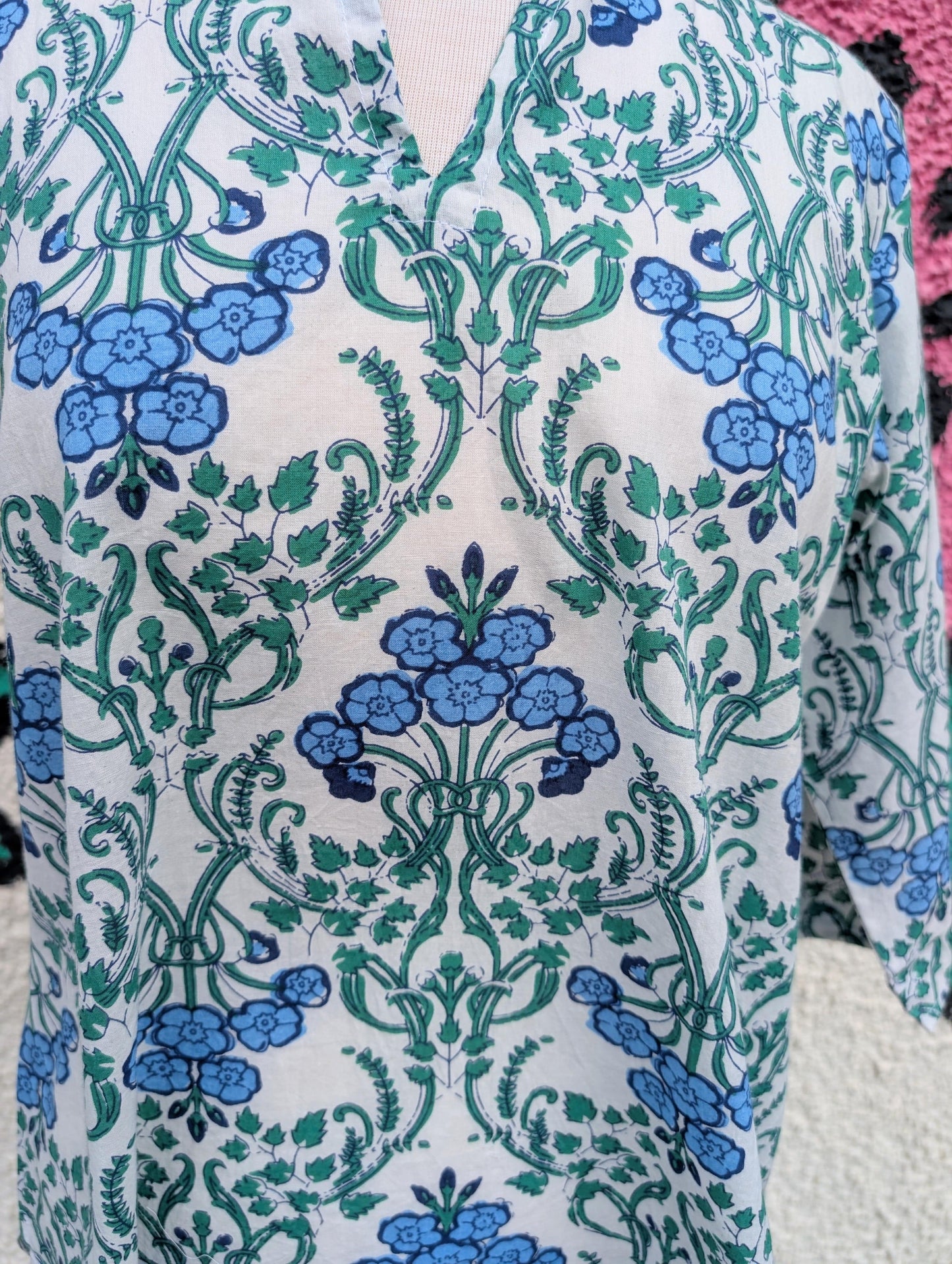 precious sparkle Fashion Blue & Green Art Deco Block Print Cotton Blouse