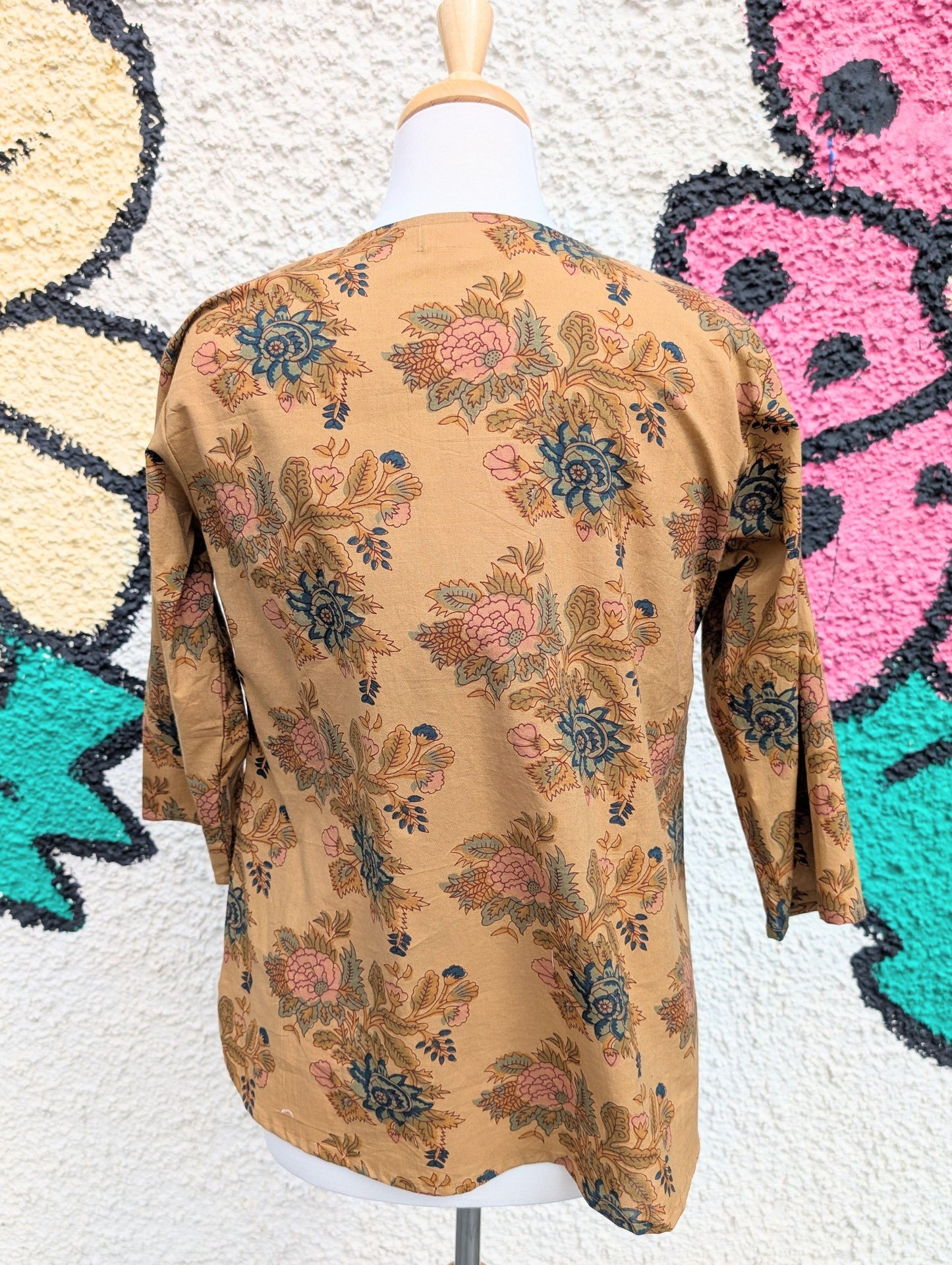 precious sparkle Fashion Dark Mustard Floral Block Print Cotton Blouse