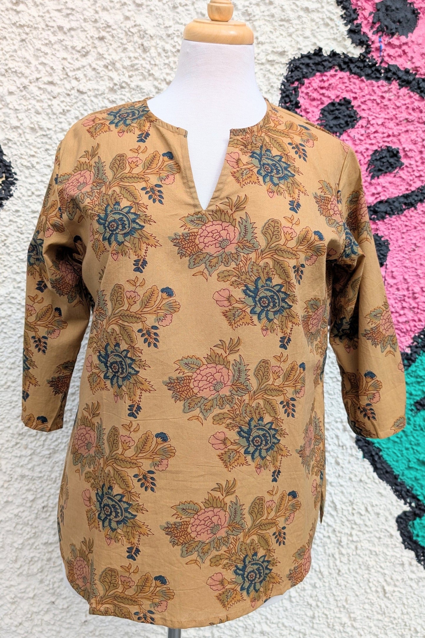 precious sparkle Fashion Dark Mustard Floral Block Print Cotton Blouse
