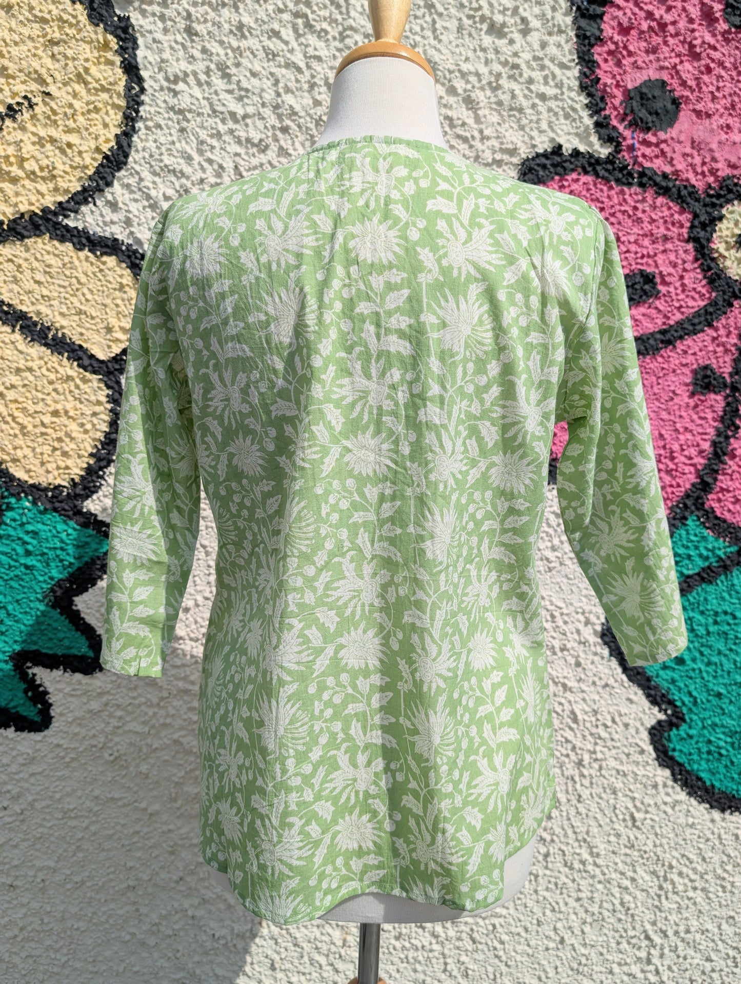 precious sparkle Fashion Pale Green Floral Block Print Cotton Blouse