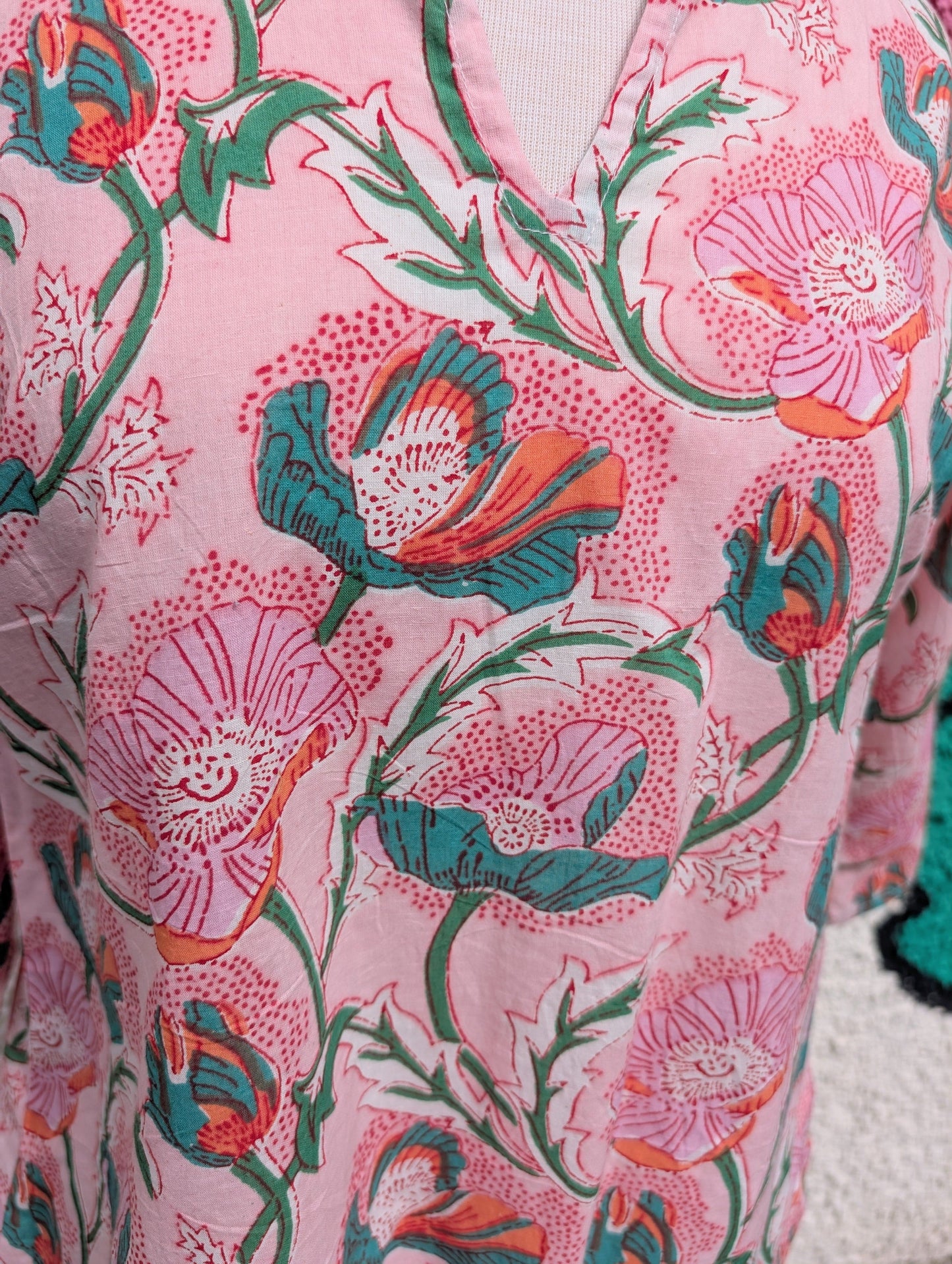 precious sparkle Fashion Peach Floral Block Print Cotton Blouse