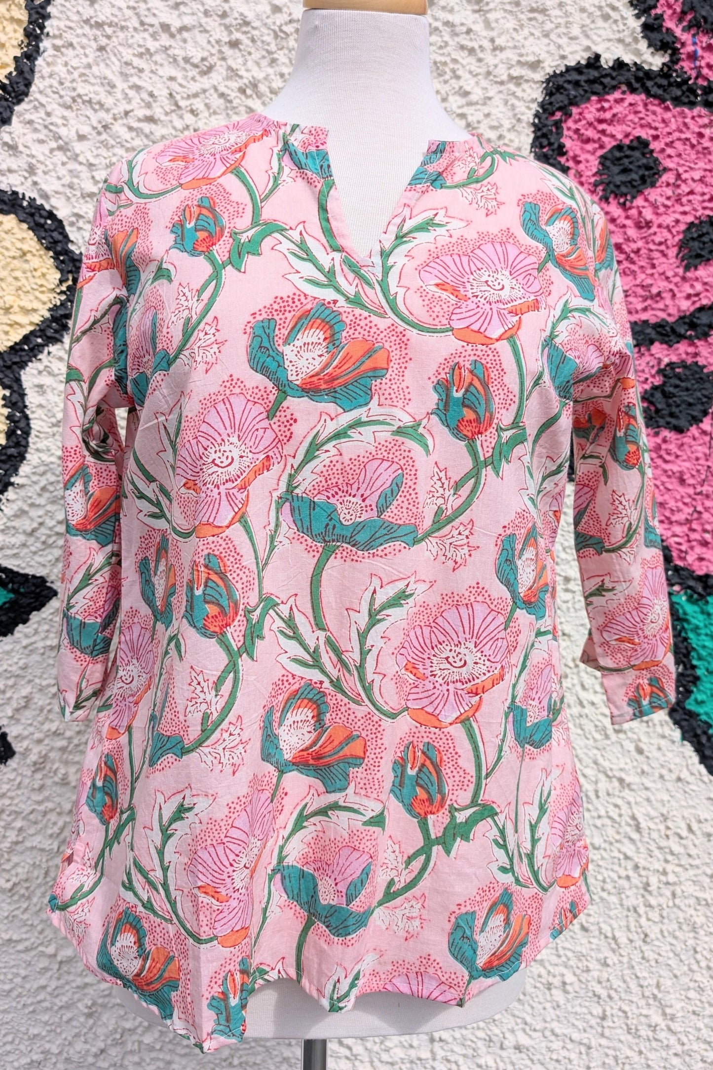 precious sparkle Fashion Peach Floral Block Print Cotton Blouse