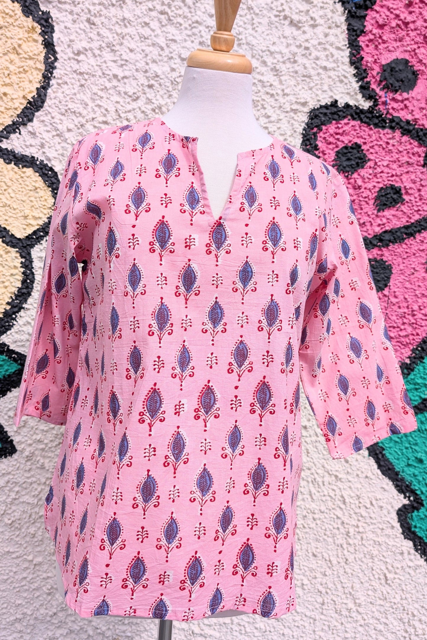 precious sparkle Fashion Pink Blue Motif Block Print Cotton Blouse