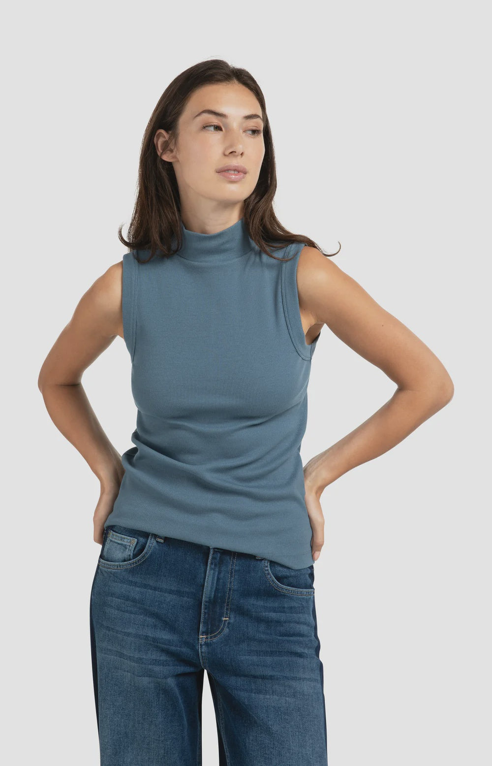 YAYA Ribbed Singlet w/ High Neck - Precious Sparkle