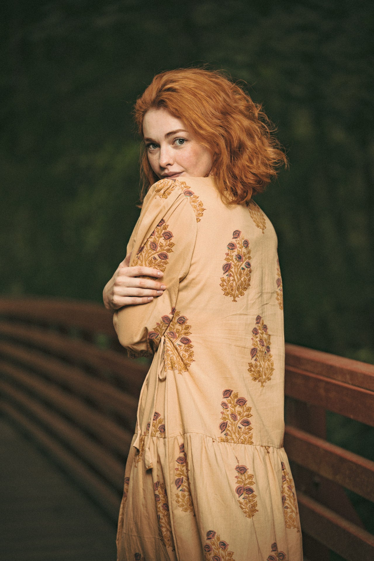 Vashti Yellow Beige Floral Block Printed Wrap Dress - Precious Sparkle