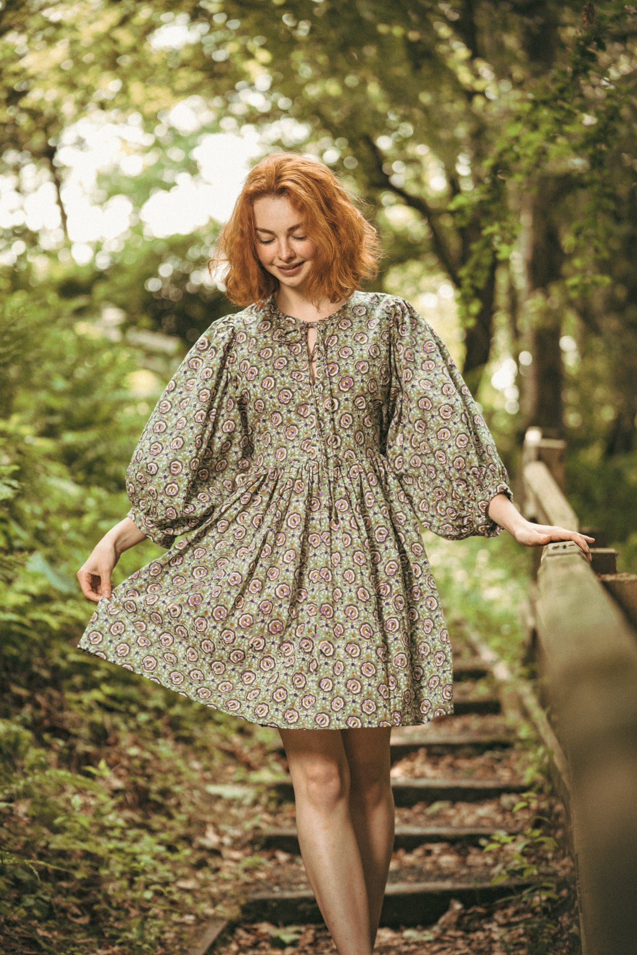 Laura Green Floral Block Printed Short Boho Dress - Precious Sparkle