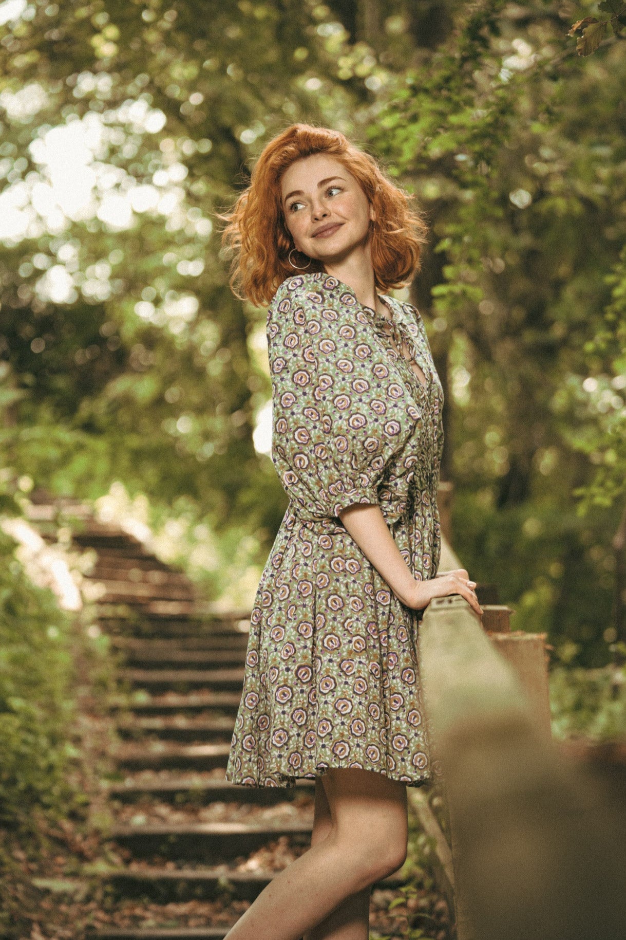 Laura Green Floral Block Printed Short Boho Dress - Precious Sparkle