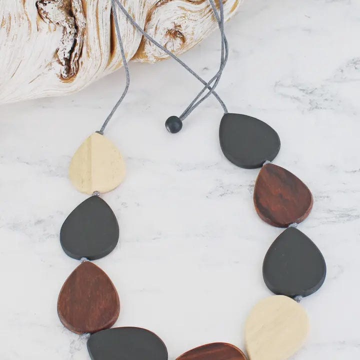 Suzie Blue Jewellery Neutral Suzie Blue Wooden Teardrop Necklace