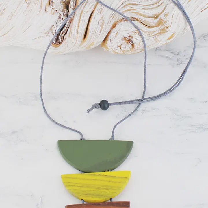 Suzie Blue Jewellery Suzie Blue Stacked Wooden Half Moon Necklace Green