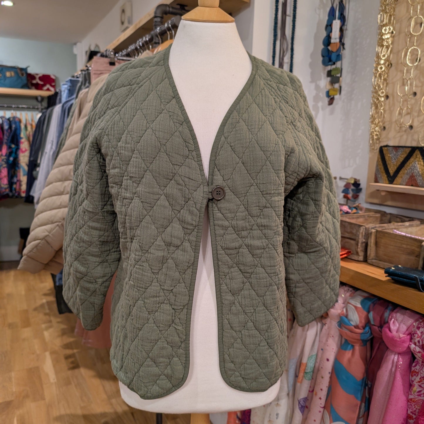 Suzy D Fashion Suzy D Connor Quilted One Button Jacket Olive