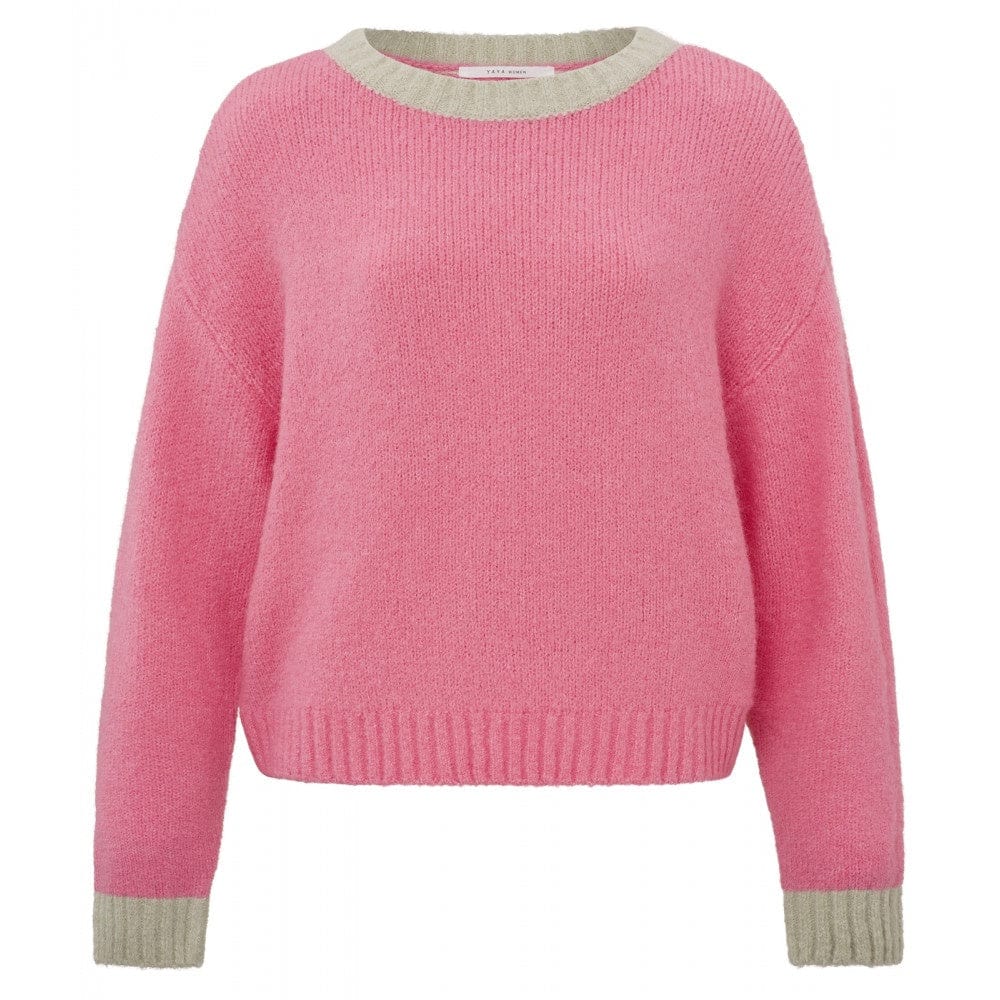 YAYA Fashion Yaya Sweater Round Neck Drop Sleeves Morning Glory Pink