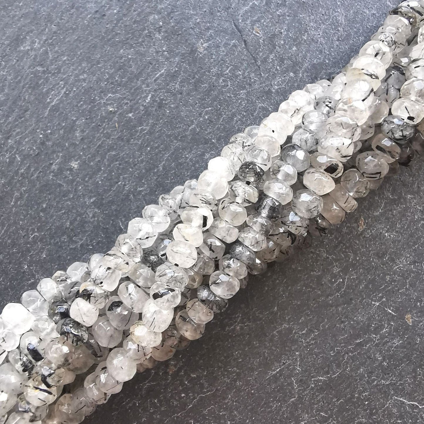 precious sparkle Beads Black Rutile Quartz Faceted Rondelle Beads 15