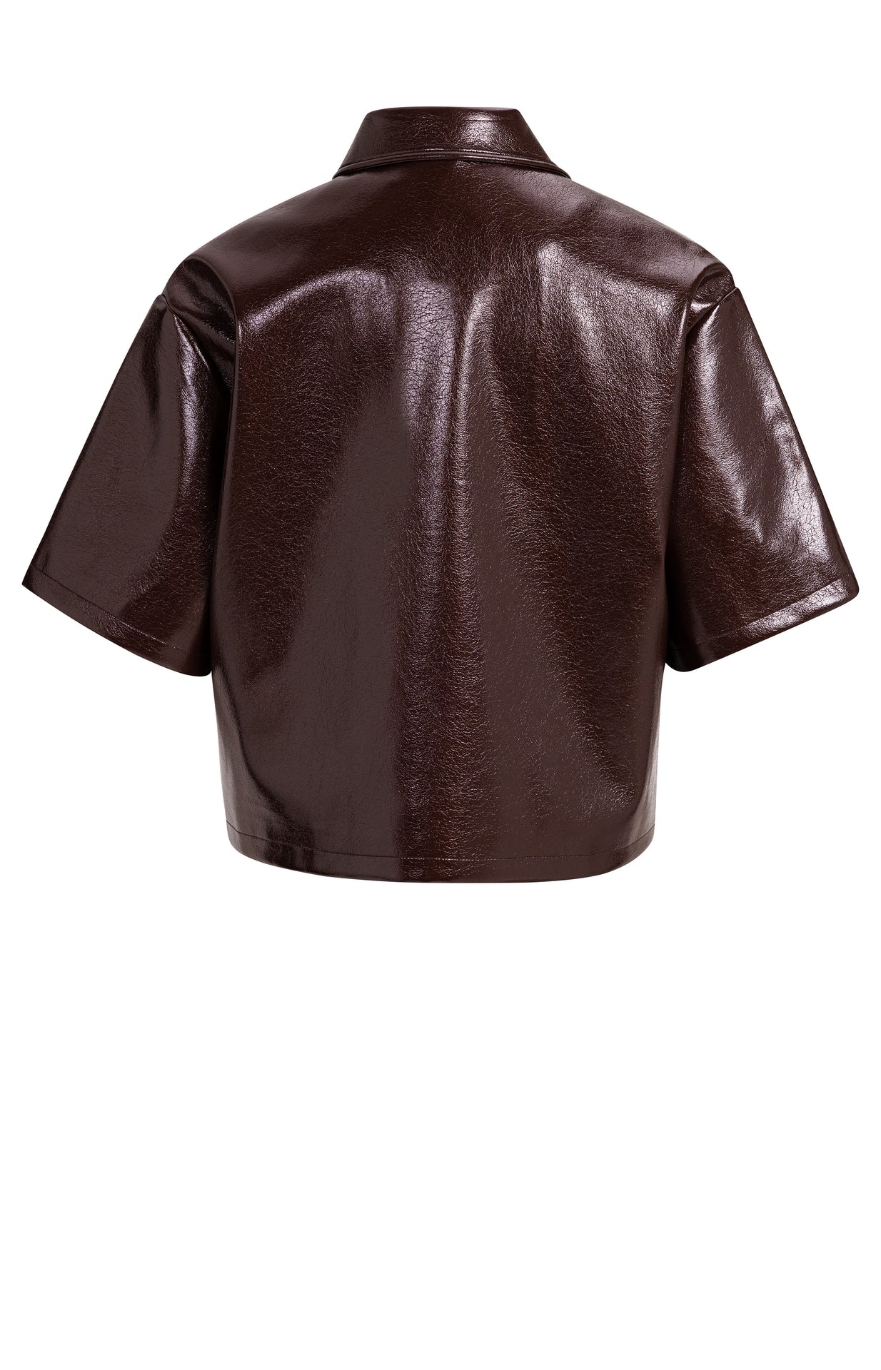 Yaya Cropped Glossy Faux Leather Jacket Bitter Chocolate Red
