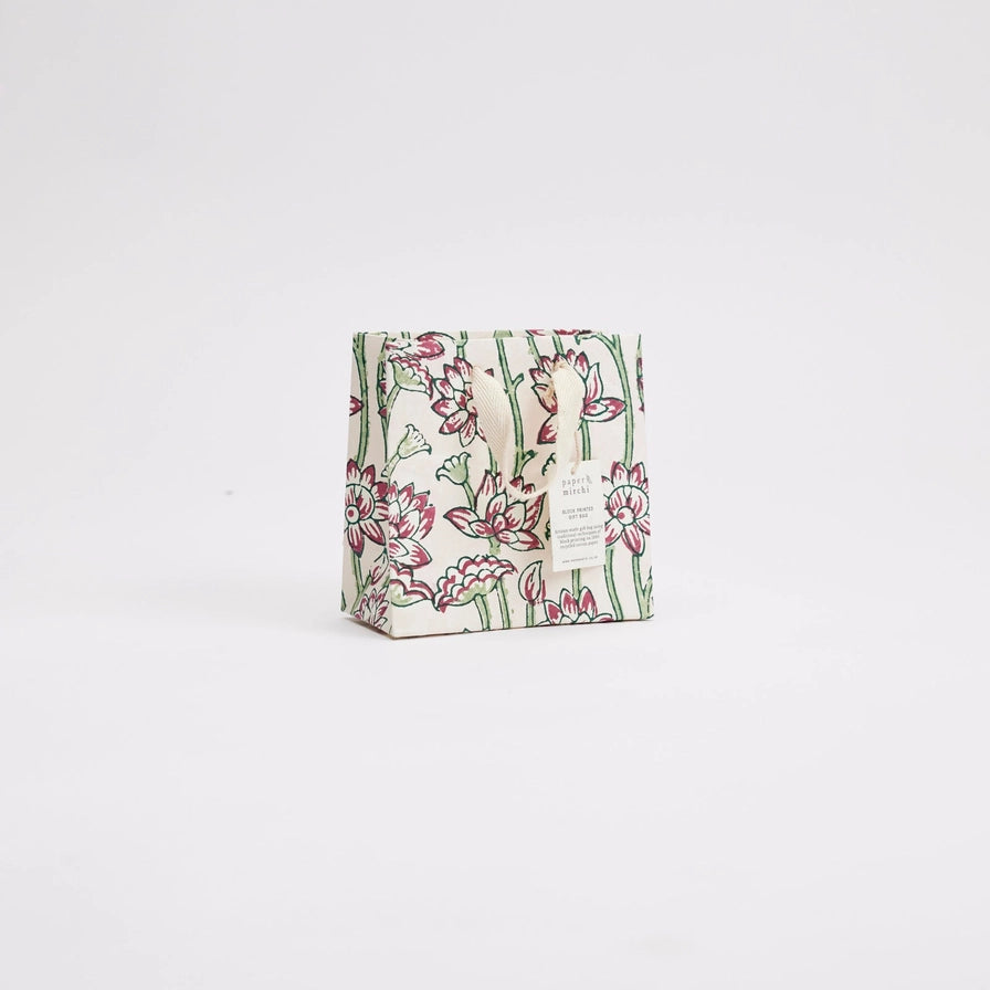 Paper Mirchi Hand Block Printed Small Gift Bag Cherry