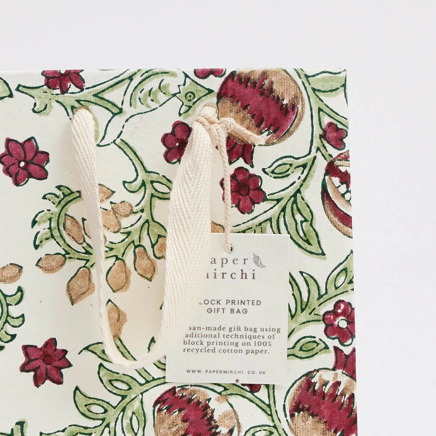 Paper Mirchi Hand Block Printed Small Gift Bag Cherry