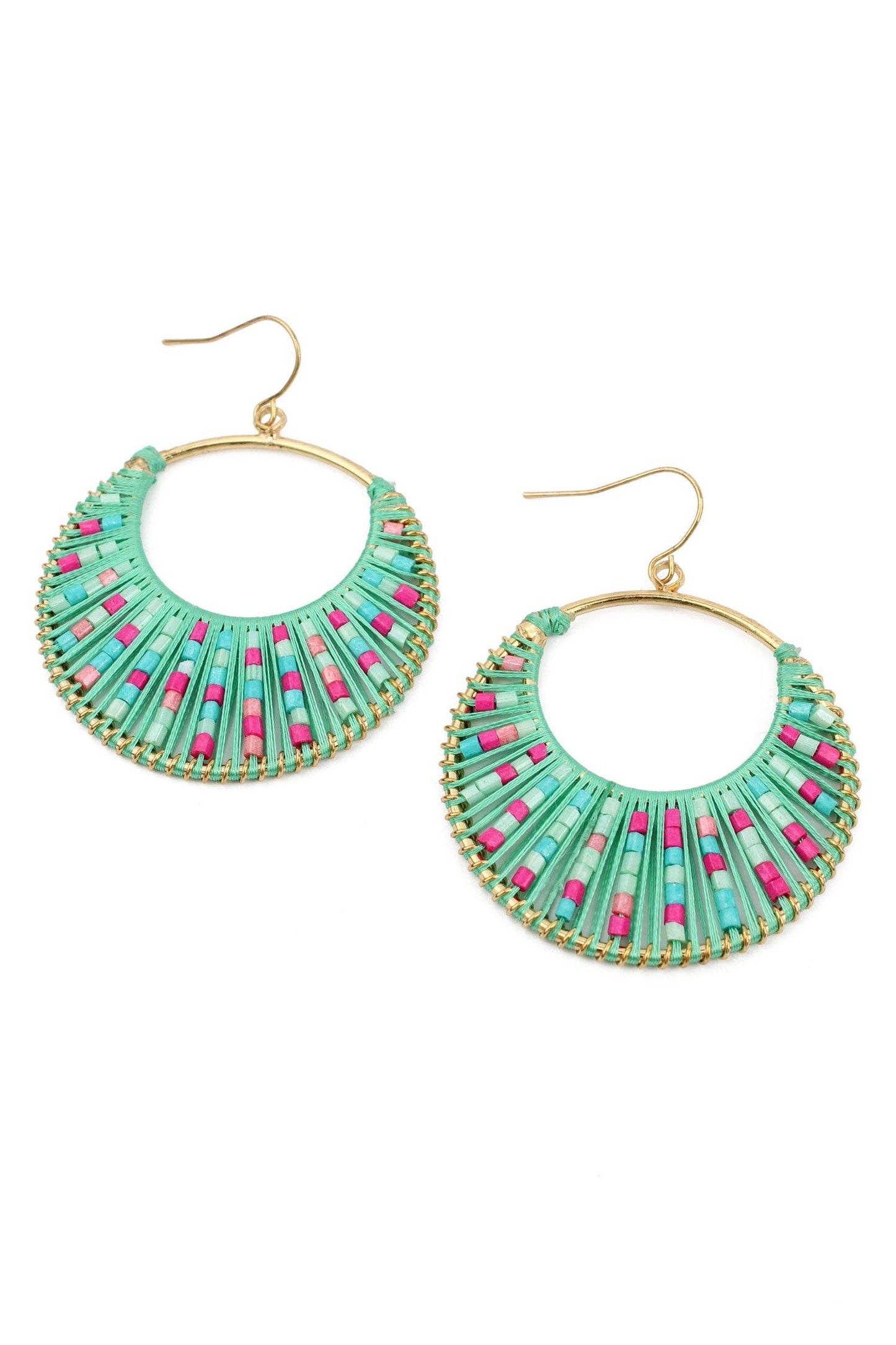 My Doris TURQUOISE THREAD AND PINK ROUND EARRINGS