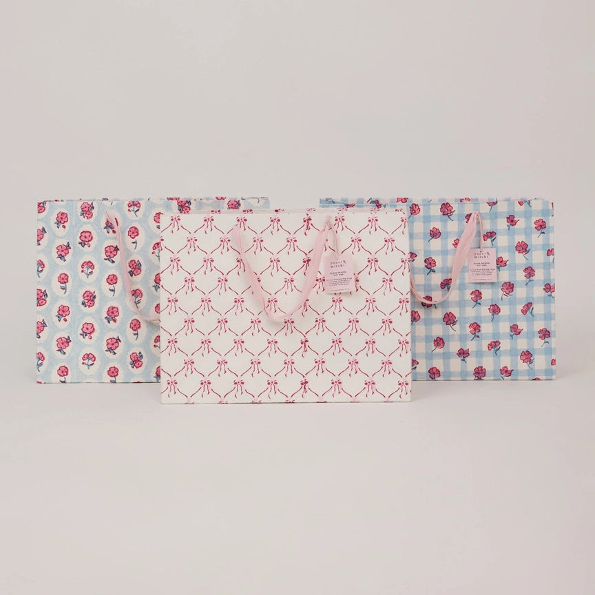 Paper Mirchi Hand Block Printed Gift Bags (Large) Pink Sorbet - Precious Sparkle
