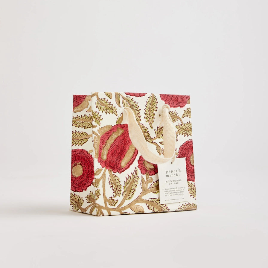 Paper Mirchi Hand Block Printed Small Gift Bag Scarlet