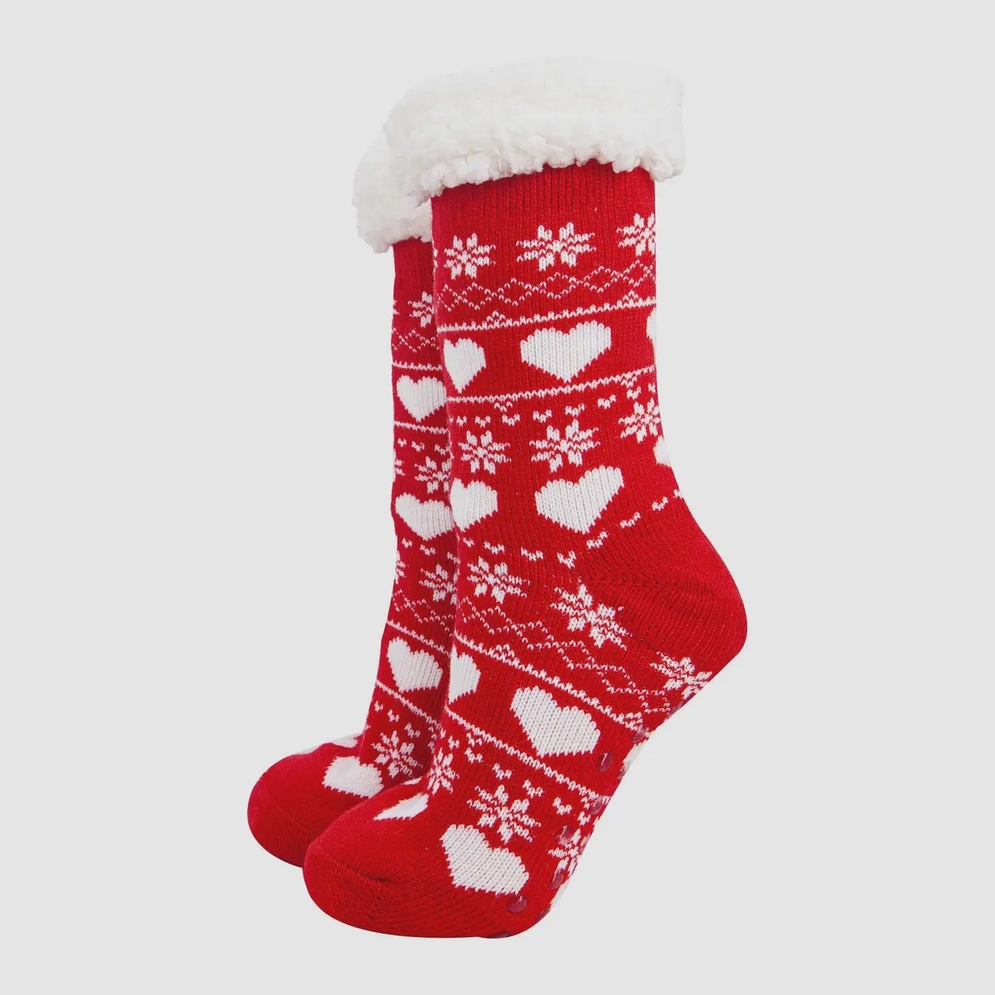 Sock Talk Women's Long Slipper Socks- Red, Fair Isle - Precious Sparkle