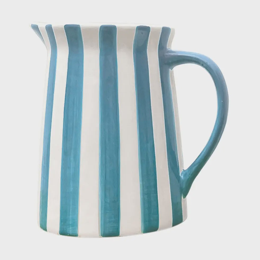Aqua & White Striped Pitcher - Precious Sparkle