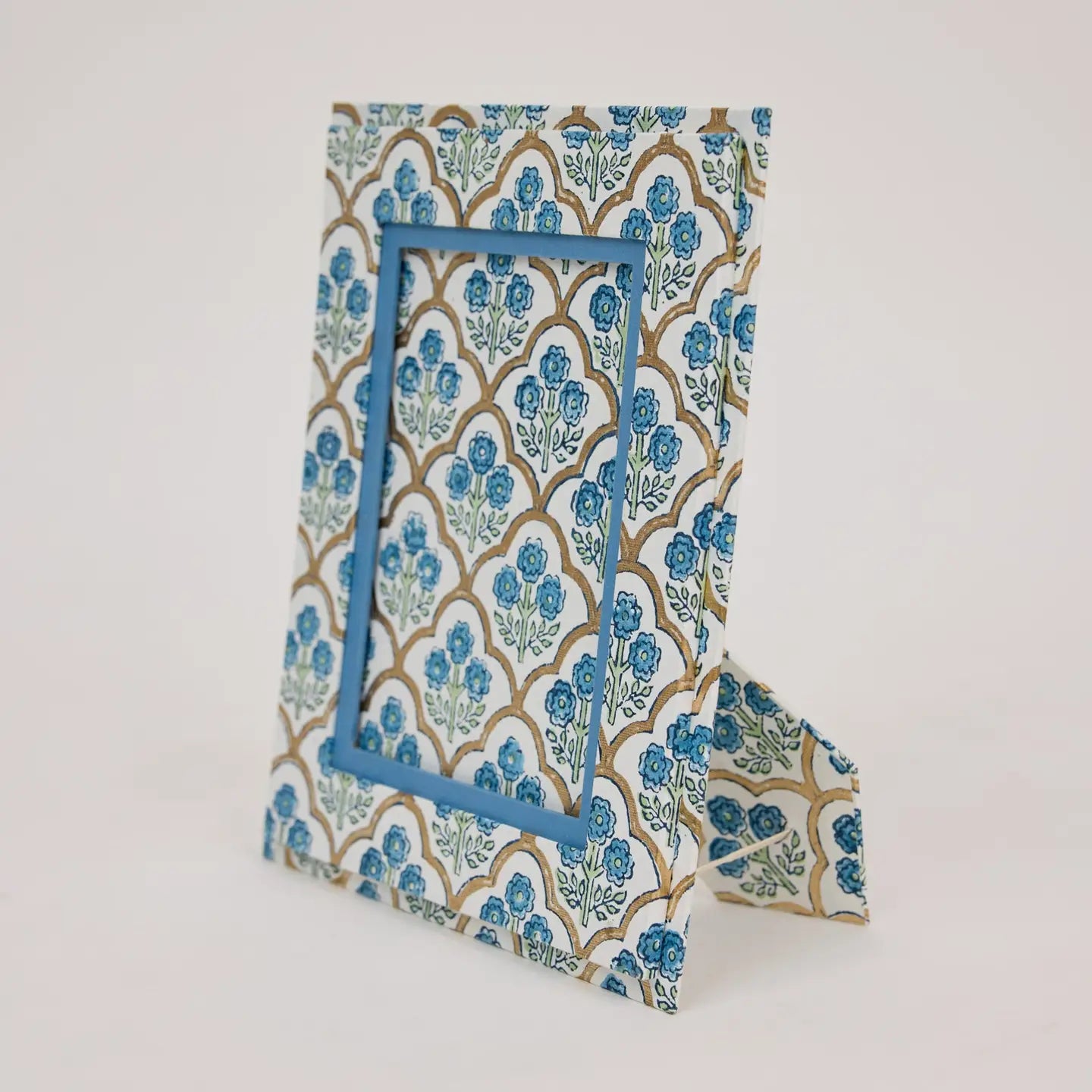 Block Printed Picture Frame 5X7- Trellis Indigo - Precious Sparkle