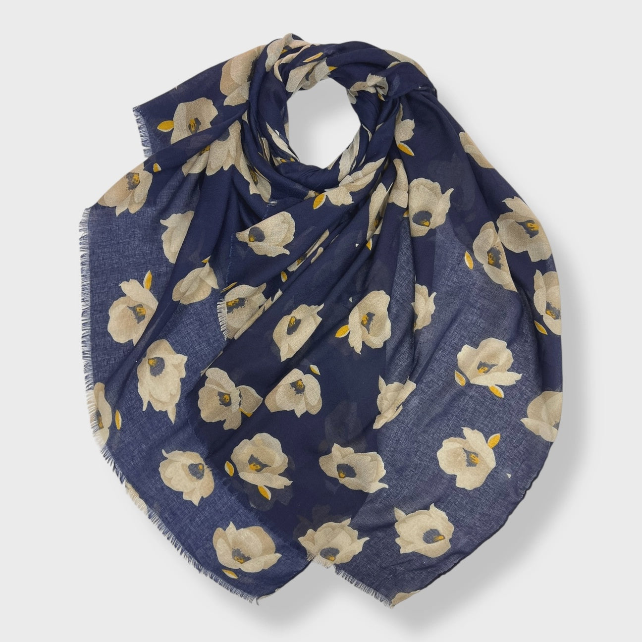 Narcissus Flower Print Scarf Navy
