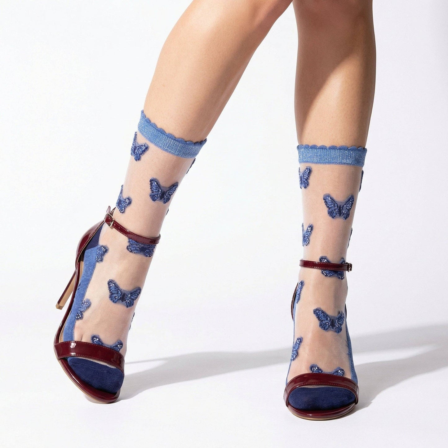 Sock Talk Butterflies Cotton Sheer Socks Blue