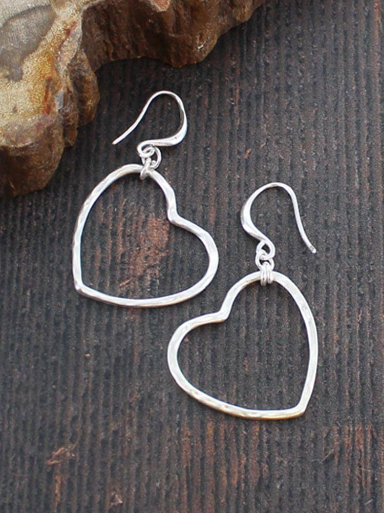 Suzie Blue Simple Open Heart Earrings Silver - Precious Sparkle
