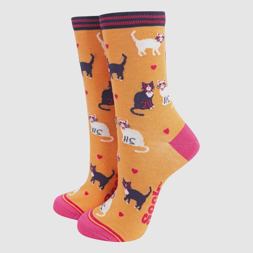 Sock Talk Orange Cats & Love Bamboo Socks - Precious Sparkle