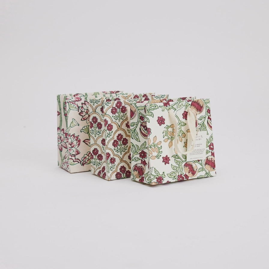 Paper Mirchi Hand Block Printed Small Gift Bag Cherry
