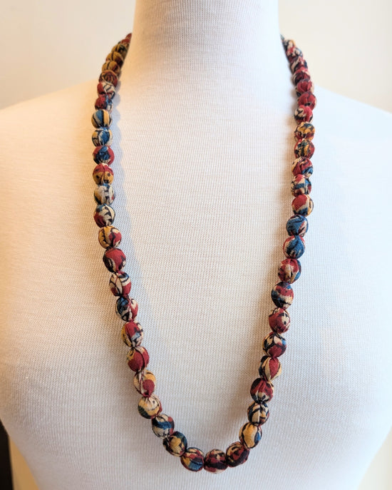 Indian Fabric Handmade Beaded Necklace Autumnal Hues - Precious Sparkle