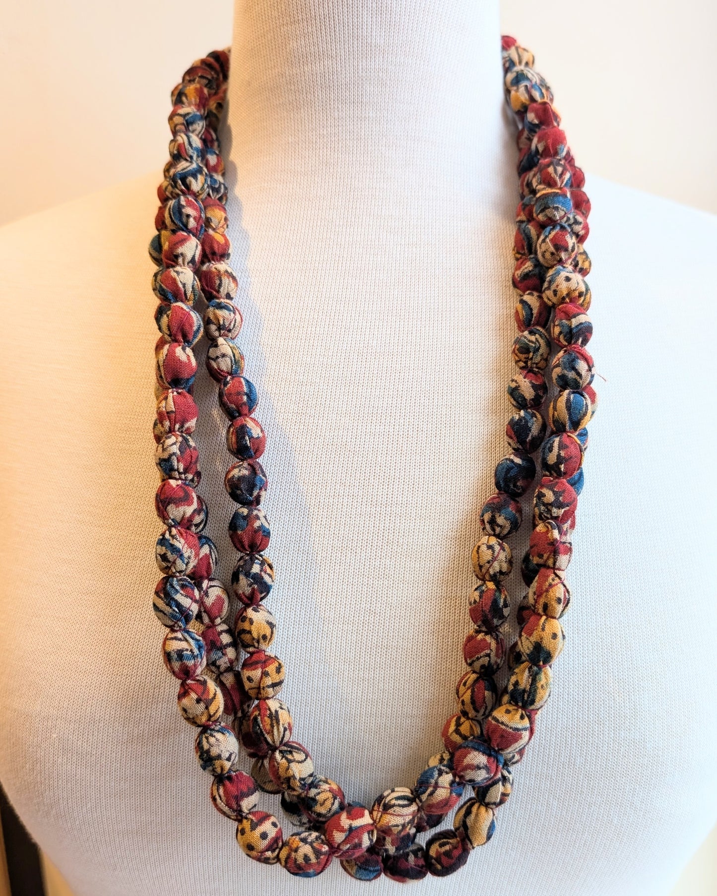 Indian Fabric Handmade Beaded Necklace Autumnal Hues - Precious Sparkle