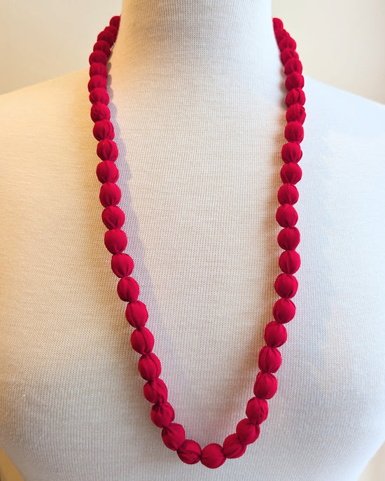 Indian Fabric Handmade Beaded Necklace Red - Precious Sparkle