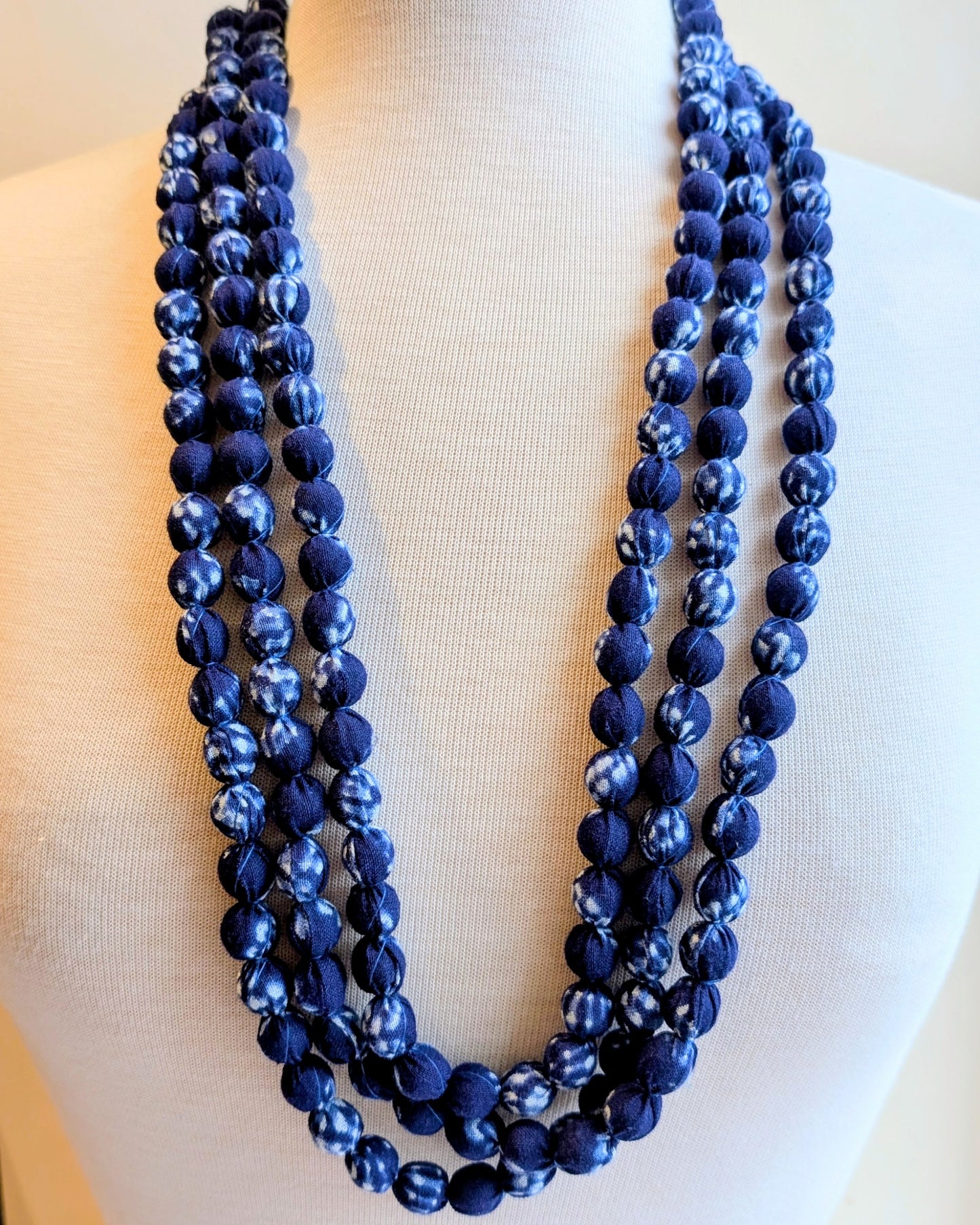 Indian Fabric Handmade Beaded Necklace Indigo - Precious Sparkle