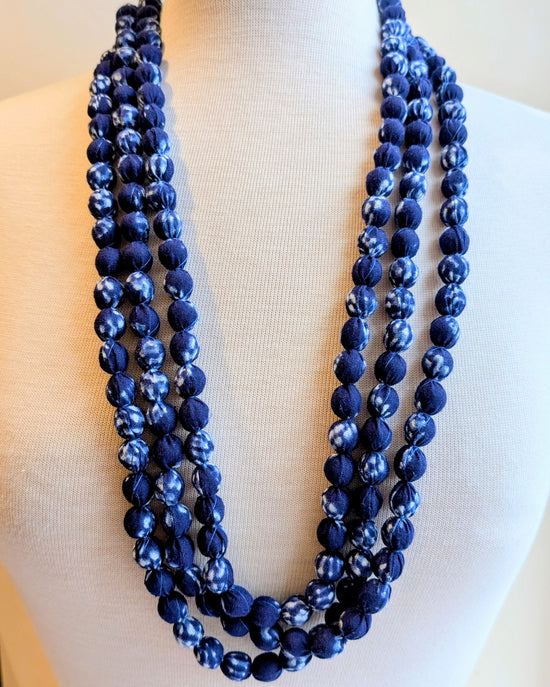 Indian Fabric Handmade Beaded Necklace Indigo - Precious Sparkle