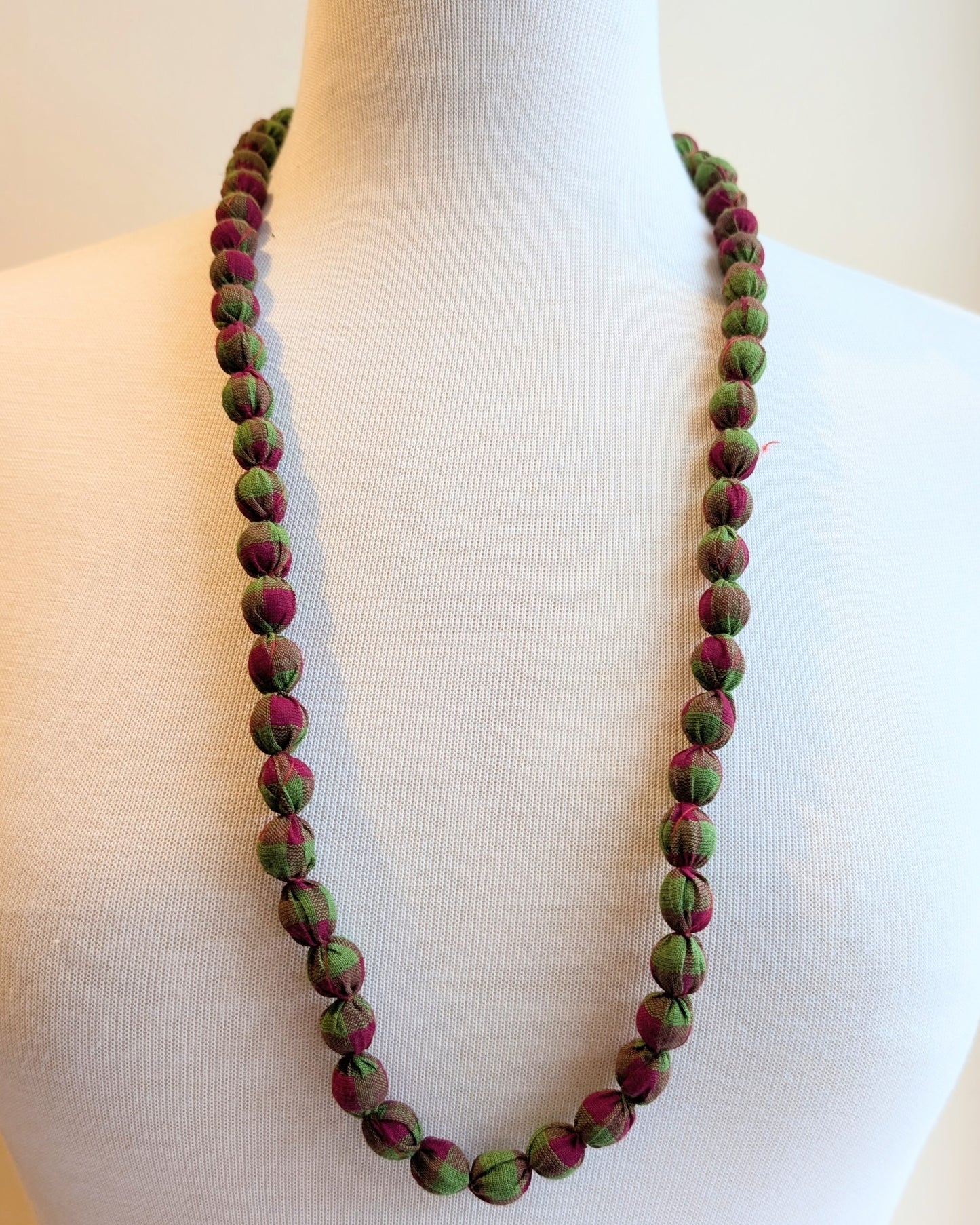 Indian Fabric Handmade Beaded Necklace Green & Red - Precious Sparkle