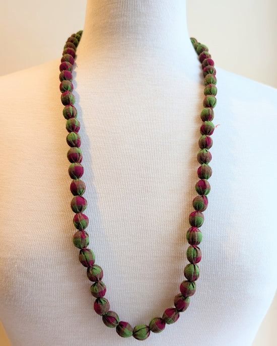 Indian Fabric Handmade Beaded Necklace Green & Red - Precious Sparkle