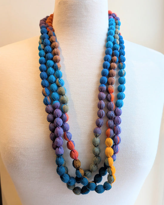 Indian Fabric Handmade Beaded Necklace Multicolour No 1 - Precious Sparkle
