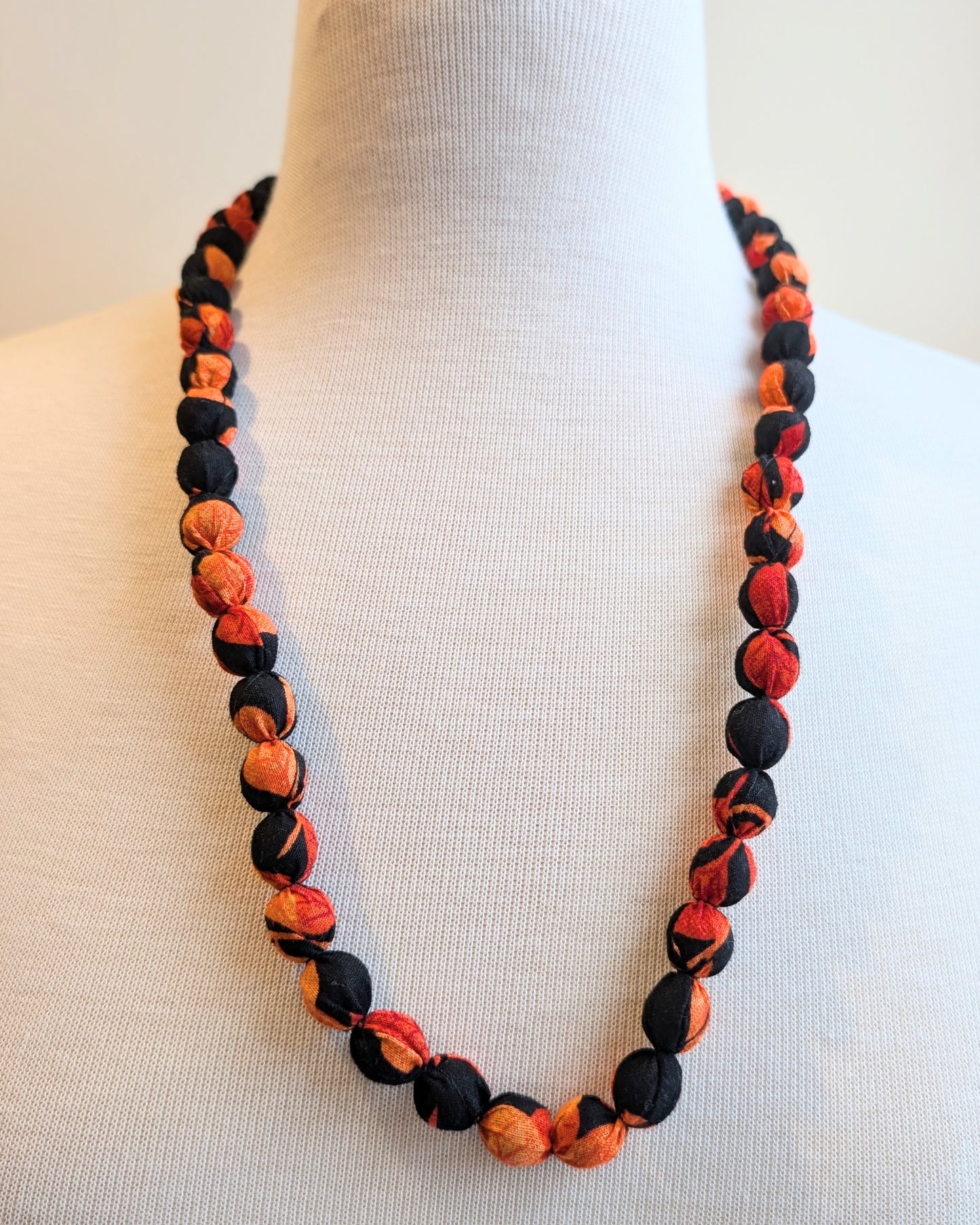Indian Fabric Handmade Beaded Necklace Orange & Black - Precious Sparkle