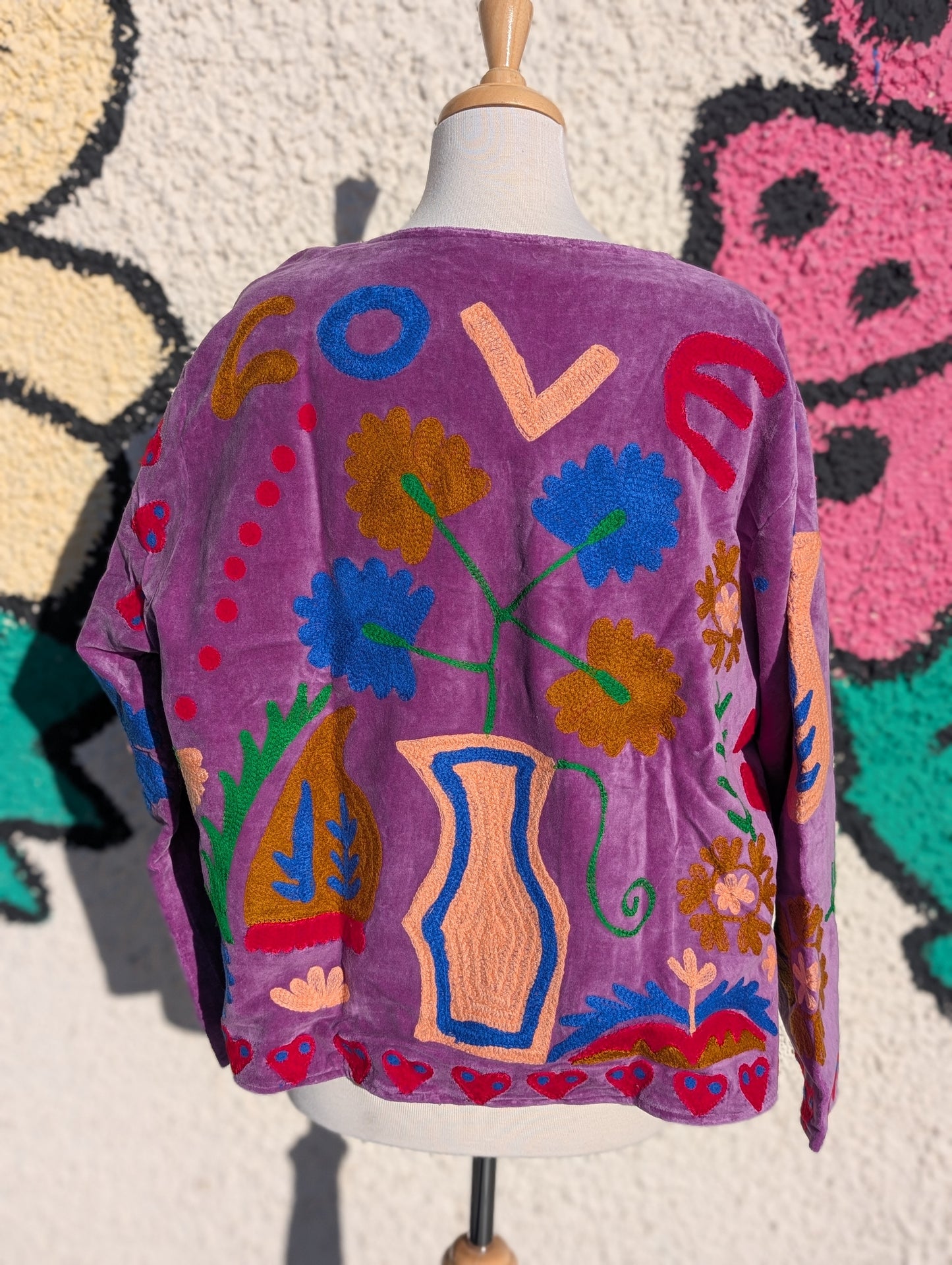LOVE Lilac Velvet Suzani Kimono Embroidered Boho Jacket