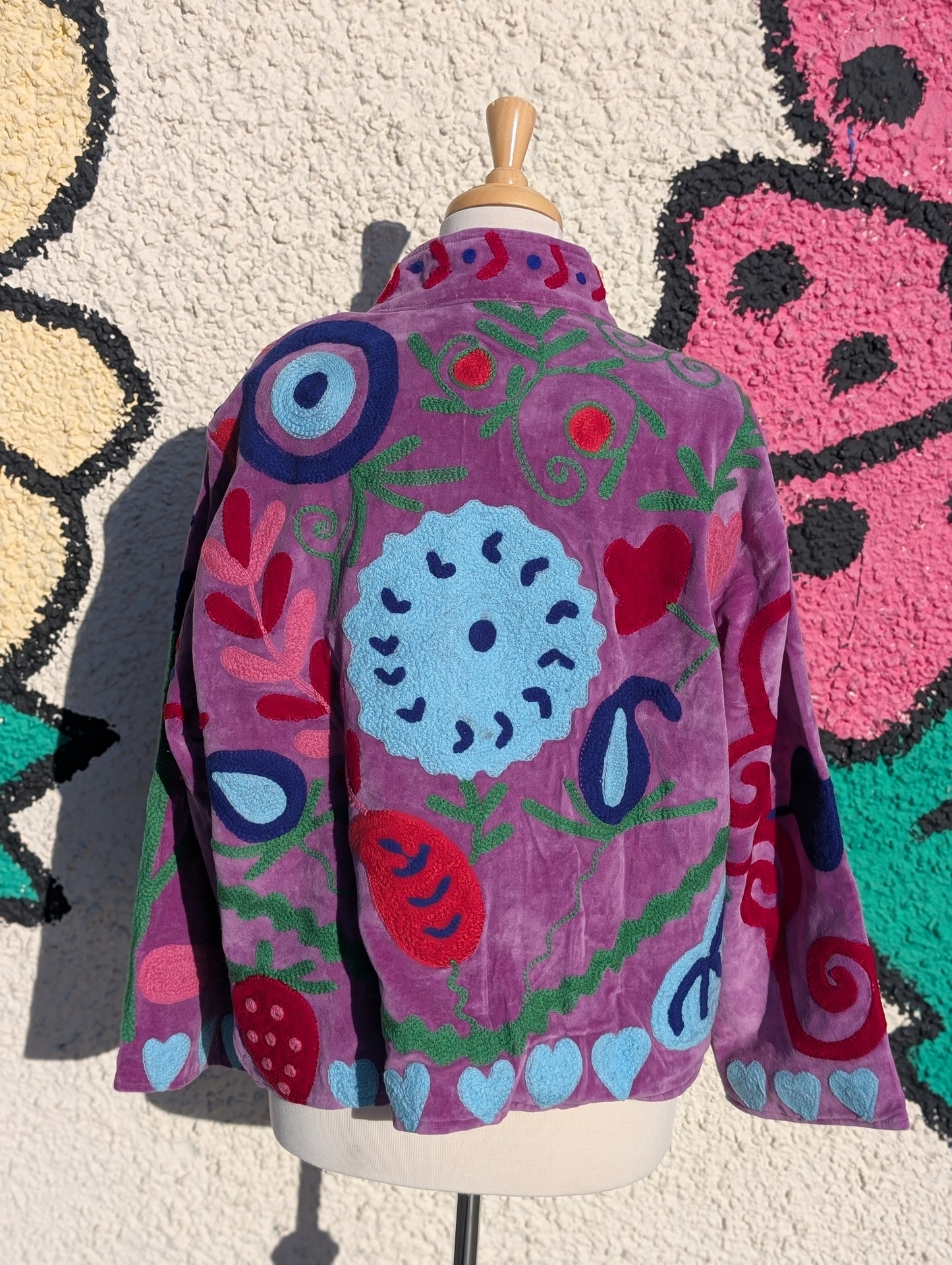Purple Velvet Suzani Collared Embroidered Boho Jacket