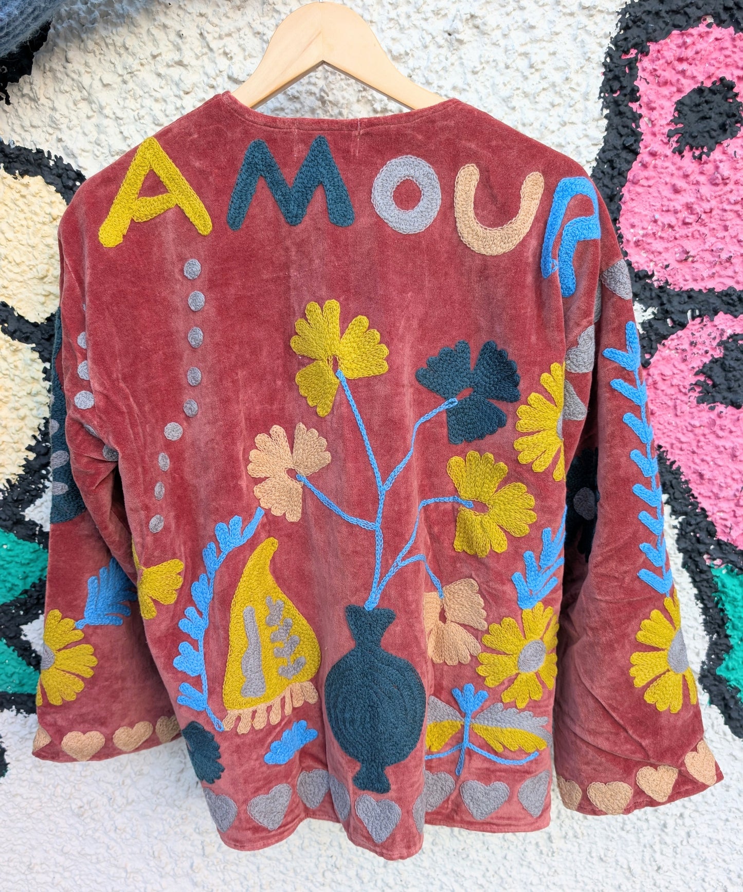 Amour Russet Velvet Suzani Kimono Embroidered Boho Jacket - Precious Sparkle