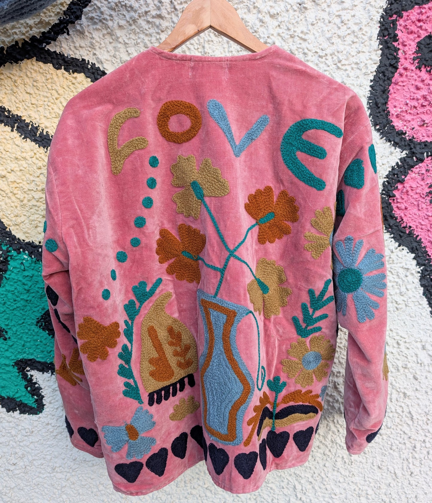 Love Rose Pink Velvet Suzani Kimono Embroidered Boho Jacket - Precious Sparkle