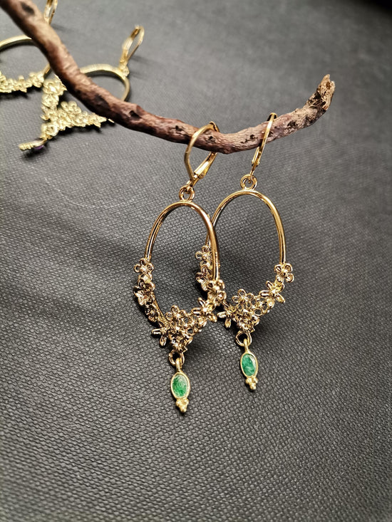 Emerald Floral Hoop Earrings