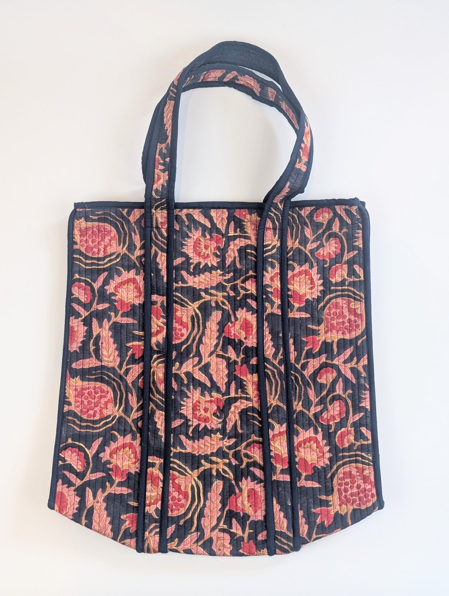 Deep Blue & Red Floral Block Printed Tote Shoulder Bag