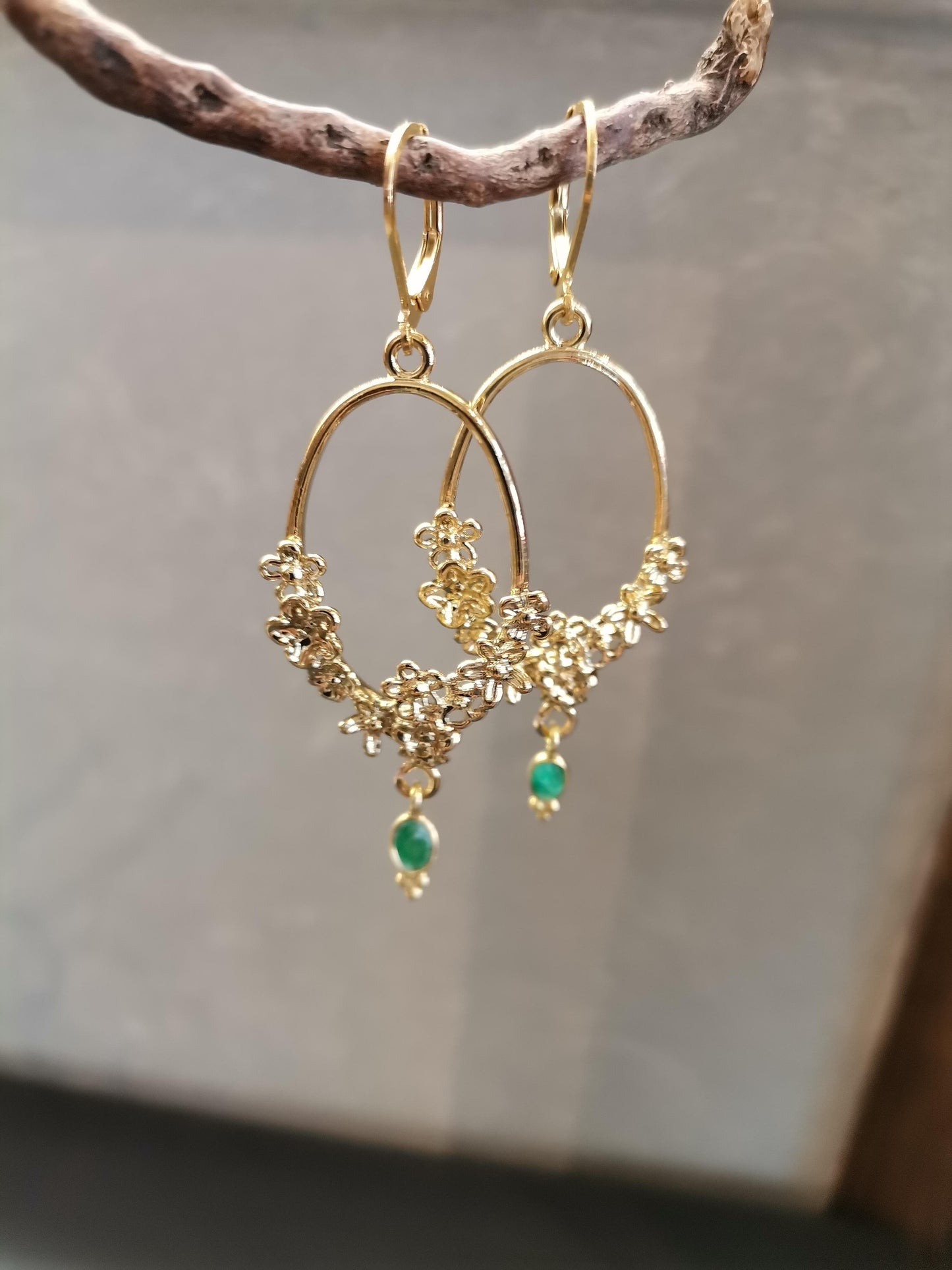 Emerald Floral Hoop Earrings