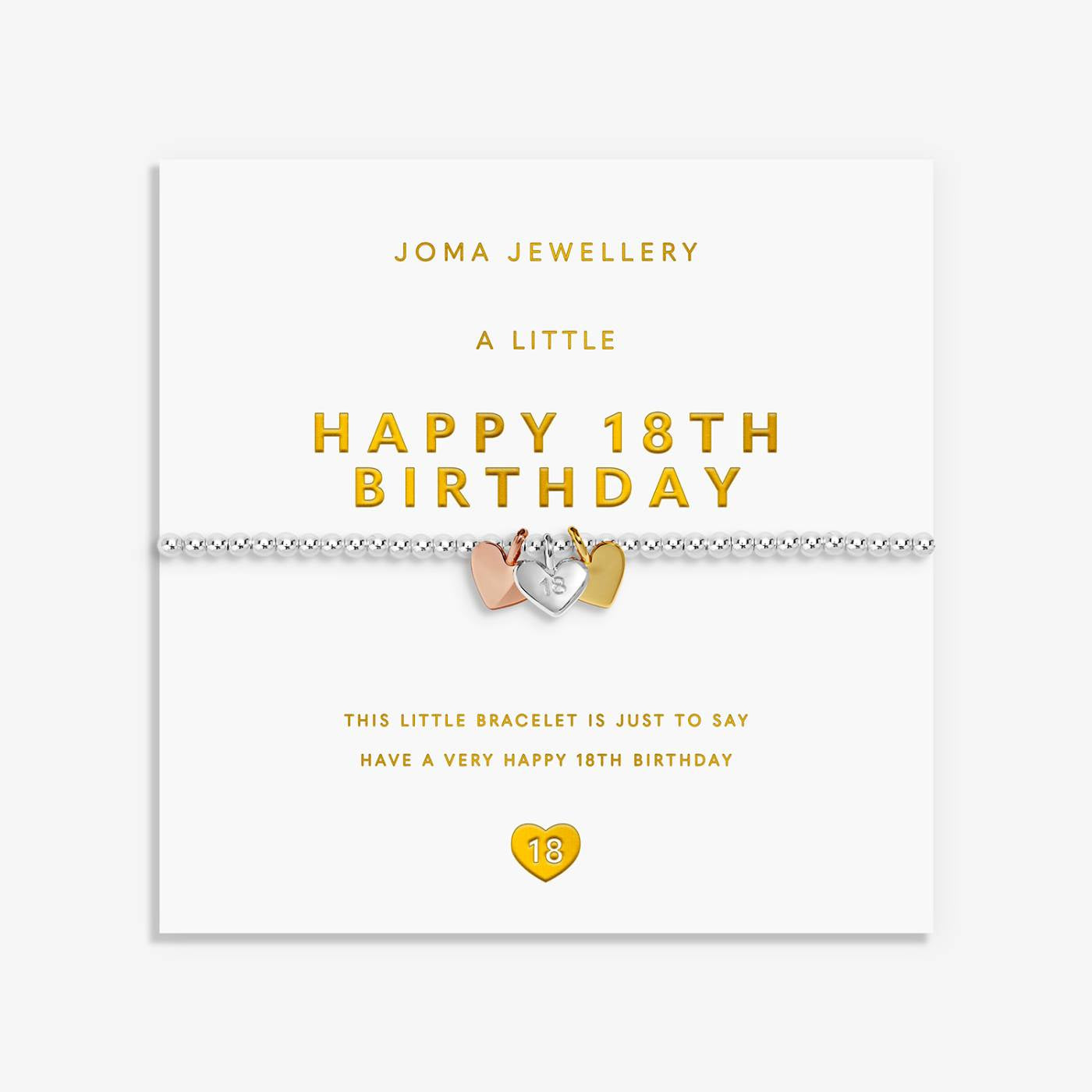 Joma Jewellery A Little Charmed Moments 'Happy 18th Birthday' Bracelet In Silver, Gold, and Rose Gold Plating